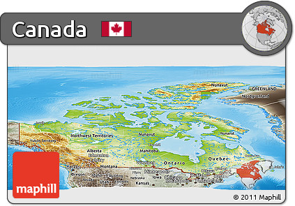 Physical Panoramic Map of Canada, semi-desaturated, land only