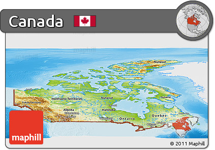 Physical Panoramic Map of Canada, single color outside
