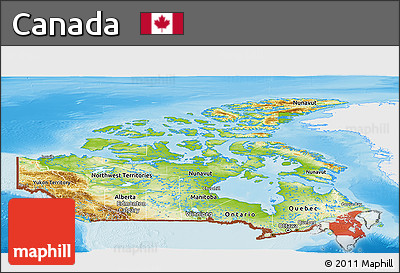 Physical Panoramic Map of Canada, single color outside