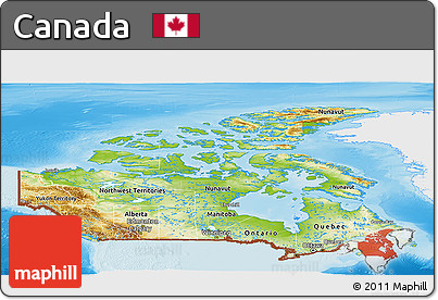 Physical Panoramic Map of Canada, single color outside