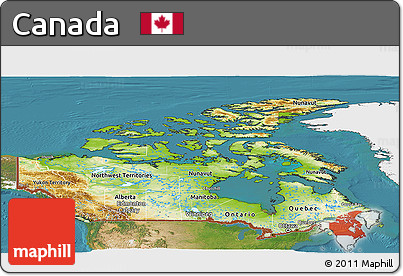 Physical Panoramic Map of Canada, single color outside, satellite sea