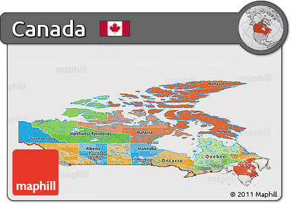 Political Panoramic Map of Canada, cropped outside