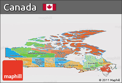 Political Panoramic Map of Canada, cropped outside