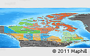 Political Panoramic Map of Canada, darken, desaturated, land only
