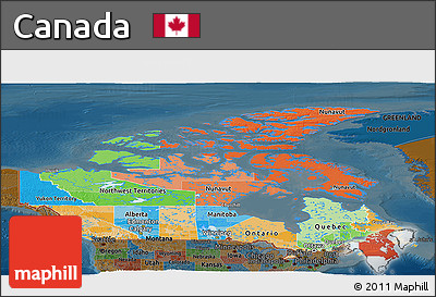 Political Panoramic Map of Canada, darken