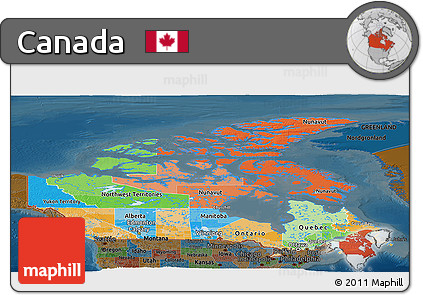 Political Panoramic Map of Canada, darken