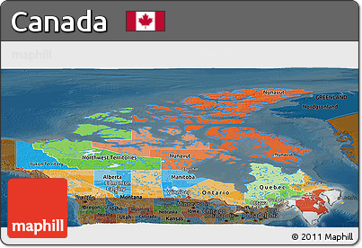 Political Panoramic Map of Canada, darken