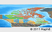 Political Panoramic Map of Canada, darken, semi-desaturated, land only