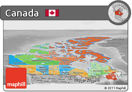 Political Panoramic Map of Canada, desaturated
