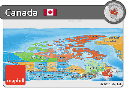 Political Panoramic Map of Canada, political shades outside