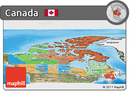 Political Panoramic Map of Canada, satellite outside, bathymetry sea