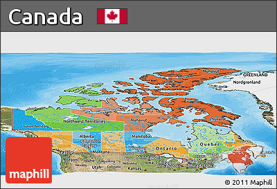 Political Panoramic Map of Canada, satellite outside, bathymetry sea