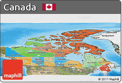 Political Panoramic Map of Canada, satellite outside, bathymetry sea