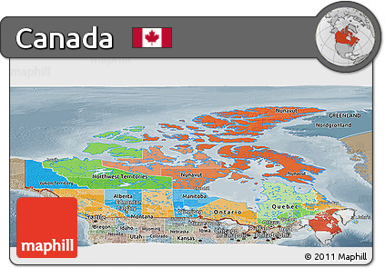 Political Panoramic Map of Canada, semi-desaturated