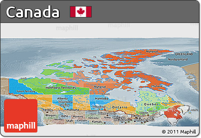 Political Panoramic Map of Canada, semi-desaturated