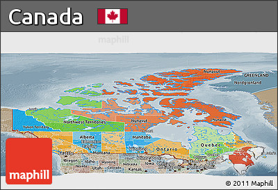 Political Panoramic Map of Canada, semi-desaturated