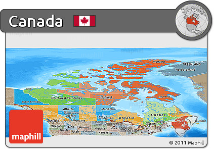 Political Panoramic Map of Canada, semi-desaturated, land only