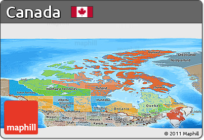 Political Panoramic Map of Canada, semi-desaturated, land only
