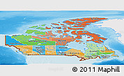 Political Panoramic Map of Canada, single color outside, shaded relief sea