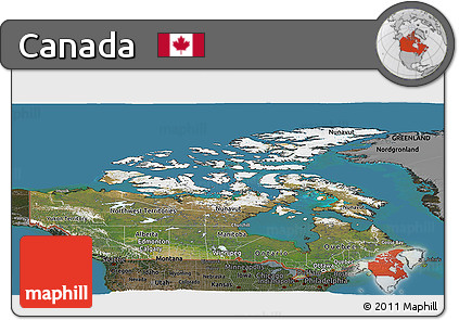 Satellite Panoramic Map of Canada, darken, land only