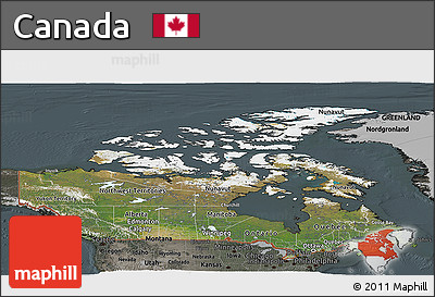Satellite Panoramic Map of Canada, darken, semi-desaturated