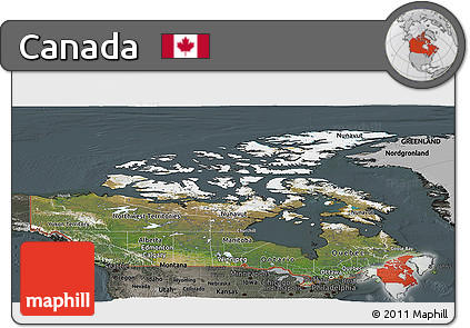 Satellite Panoramic Map of Canada, darken, semi-desaturated