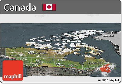 Satellite Panoramic Map of Canada, darken, semi-desaturated