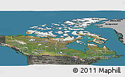 Satellite Panoramic Map of Canada, darken, semi-desaturated, land only