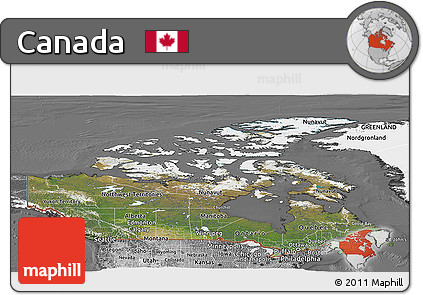 Satellite Panoramic Map of Canada, desaturated
