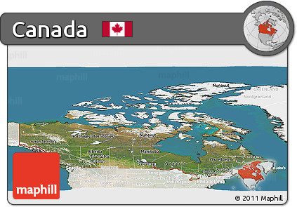 Satellite Panoramic Map of Canada, lighten, land only