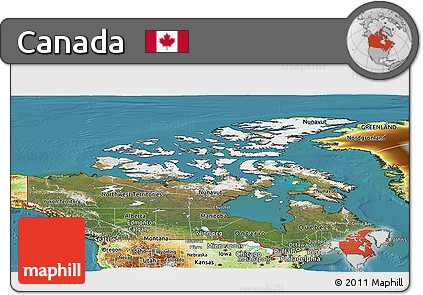 Satellite Panoramic Map of Canada, physical outside, satellite sea
