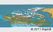 Satellite Panoramic Map of Canada, political shades outside, satellite sea