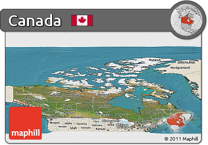 Satellite Panoramic Map of Canada, shaded relief outside, satellite sea