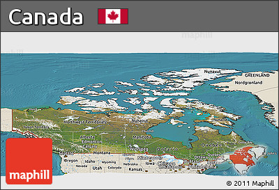 Satellite Panoramic Map of Canada, shaded relief outside, satellite sea