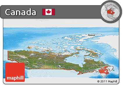 Satellite Panoramic Map of Canada, single color outside, shaded relief sea