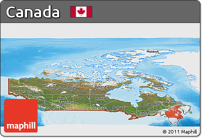 Satellite Panoramic Map of Canada, single color outside, shaded relief sea