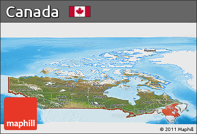 Satellite Panoramic Map of Canada, single color outside, shaded relief sea