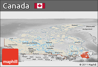 Shaded Relief Panoramic Map of Canada, desaturated