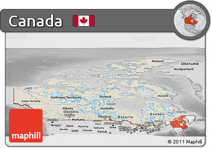 Shaded Relief Panoramic Map of Canada, desaturated