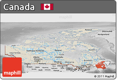 Shaded Relief Panoramic Map of Canada, desaturated