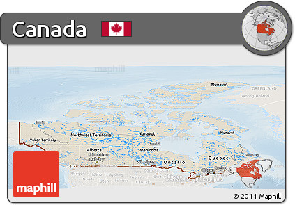 Shaded Relief Panoramic Map of Canada, lighten