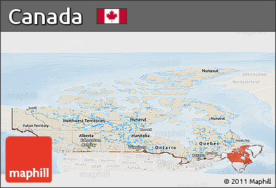 Shaded Relief Panoramic Map of Canada, lighten