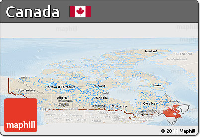 Shaded Relief Panoramic Map of Canada, lighten