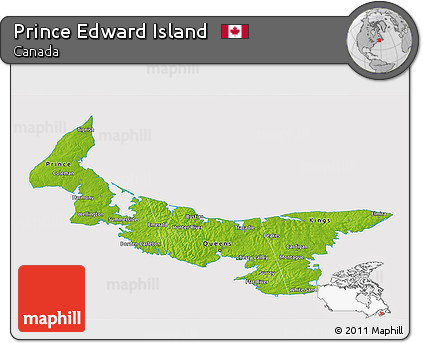 Physical 3D Map of Prince Edward Island, cropped outside