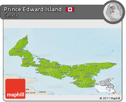Physical 3D Map of Prince Edward Island, shaded relief outside