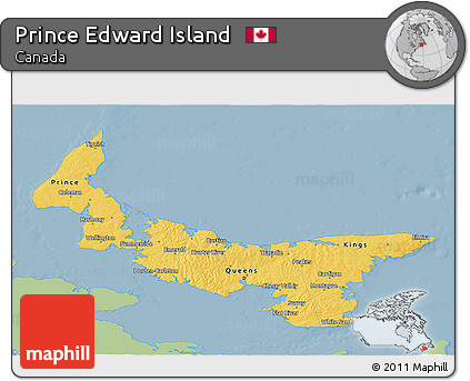 Savanna Style 3D Map of Prince Edward Island, single color outside