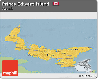 Savanna Style 3D Map of Prince Edward Island, single color outside