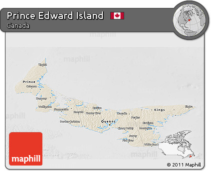 Shaded Relief 3D Map of Prince Edward Island, lighten, desaturated