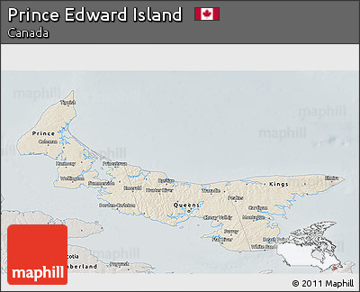 Shaded Relief 3D Map of Prince Edward Island, semi-desaturated