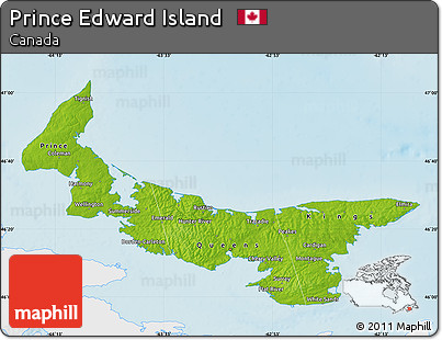 Physical Map of Prince Edward Island, single color outside